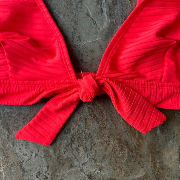 TOPSHOP Wide Rib Longline Bikini Top NWT Tie Front Size 12 Neon Coral - Picture 2 of 5